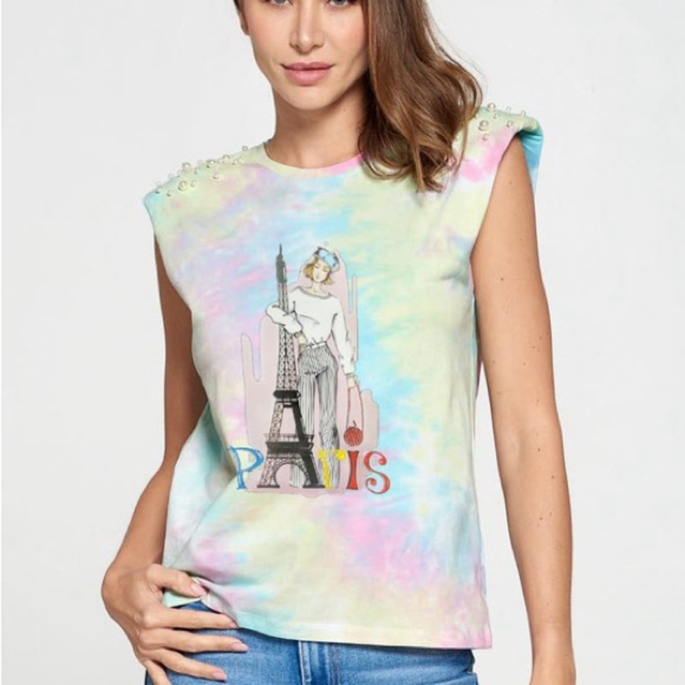 Women's Tie-Dye Paris Graphic Top